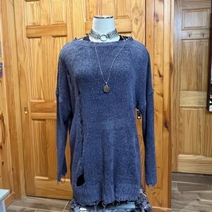 Women's Distressed Gray Sweater